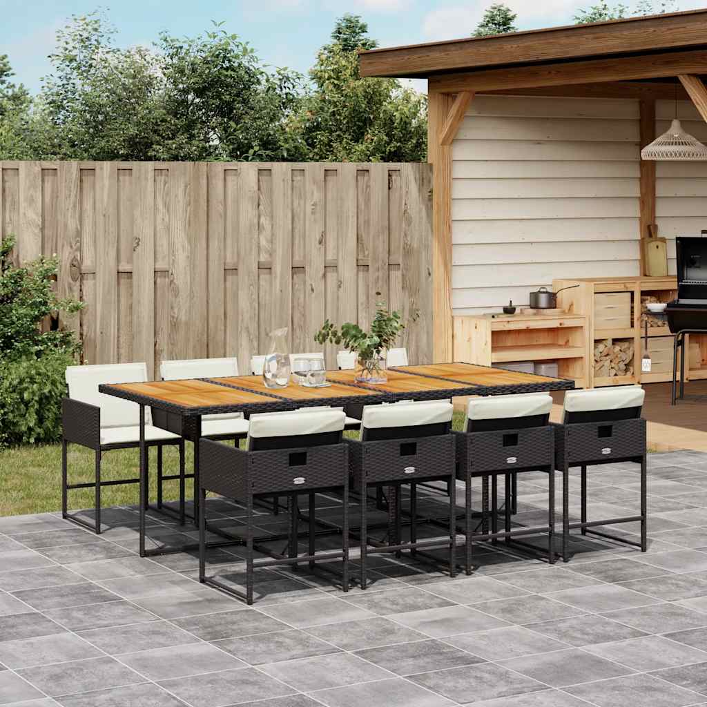 5-tlg. Garten-Essgruppe mit Kissen Schwarz Poly Rattan