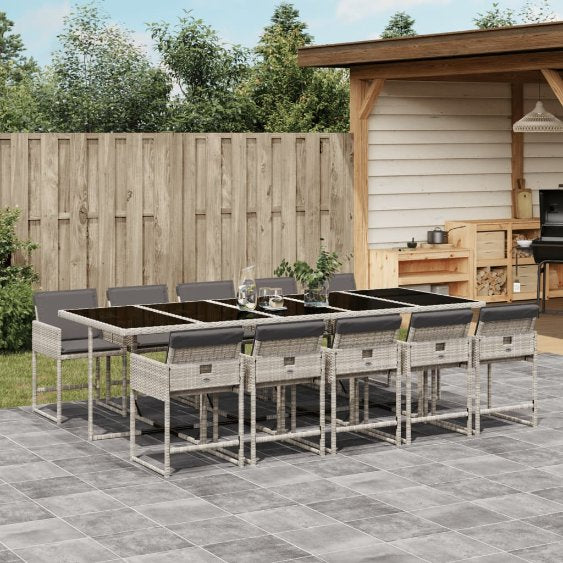 5-tlg. Garten-Essgruppe mit Kissen Schwarz Poly Rattan