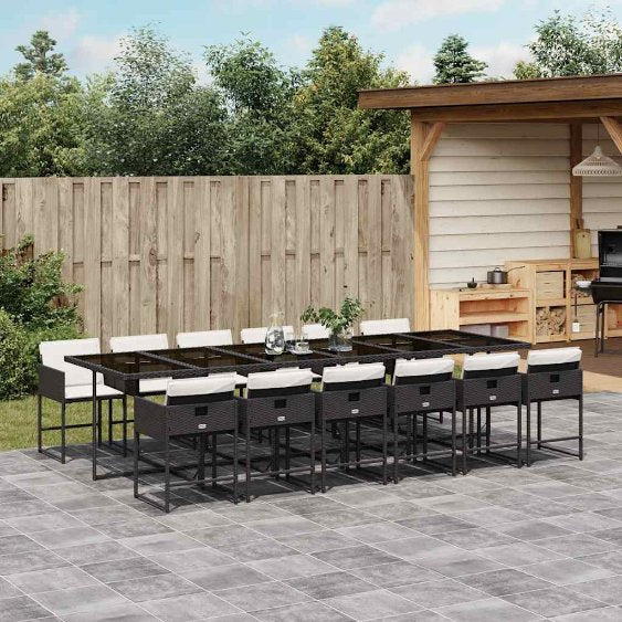 5-tlg. Garten-Essgruppe mit Kissen Schwarz Poly Rattan