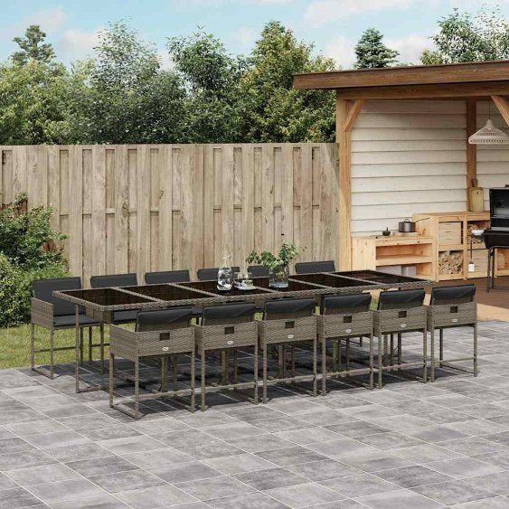 5-tlg. Garten-Essgruppe mit Kissen Schwarz Poly Rattan