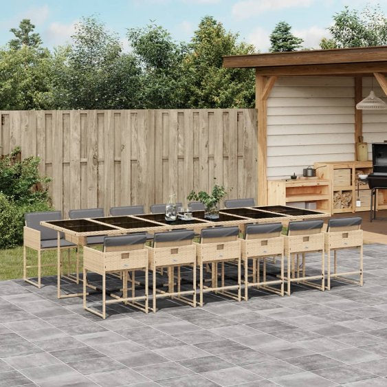 5-tlg. Garten-Essgruppe mit Kissen Schwarz Poly Rattan
