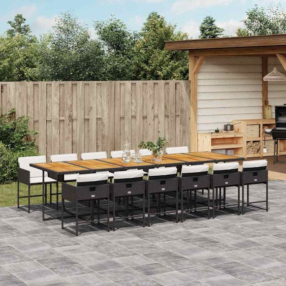 5-tlg. Garten-Essgruppe mit Kissen Schwarz Poly Rattan