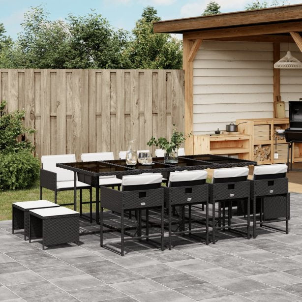 9-tlg. Garten-Essgruppe mit Kissen Schwarz Poly Rattan