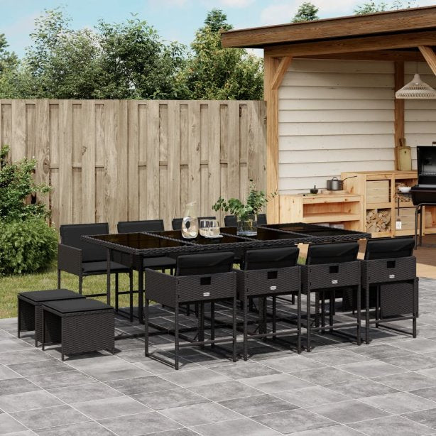 9-tlg. Garten-Essgruppe mit Kissen Schwarz Poly Rattan