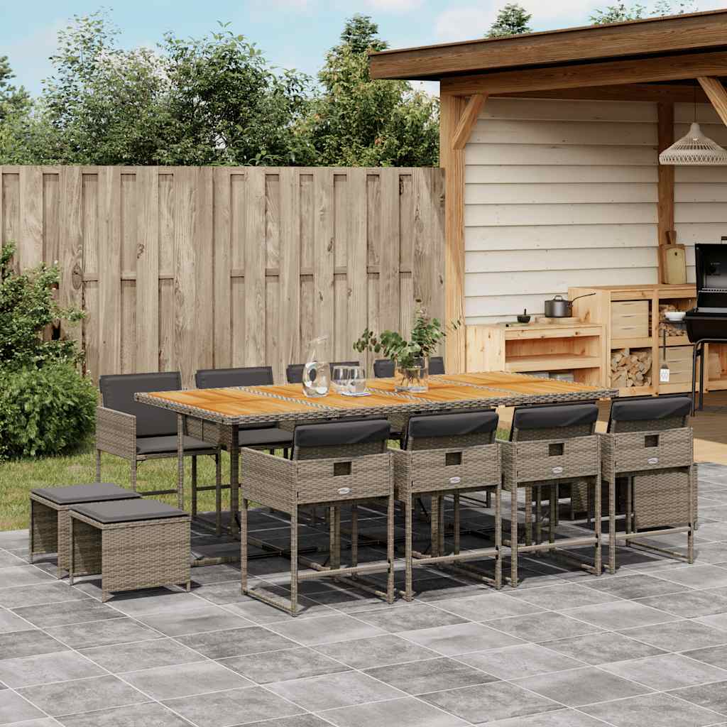 9-tlg. Garten-Essgruppe mit Kissen Schwarz Poly Rattan