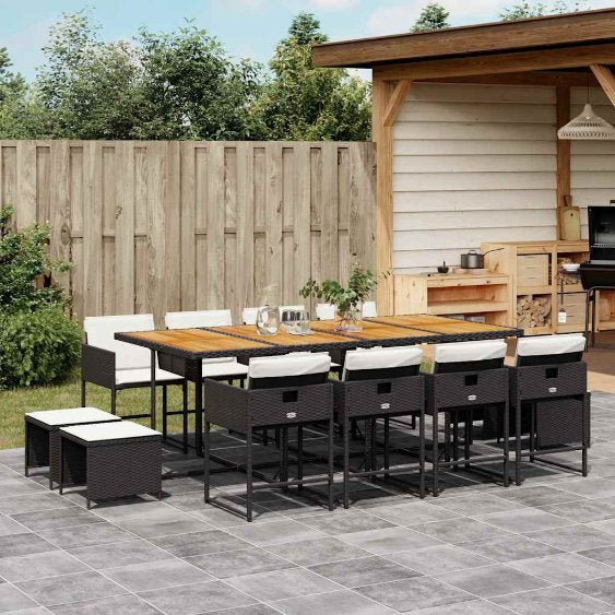 9-tlg. Garten-Essgruppe mit Kissen Schwarz Poly Rattan