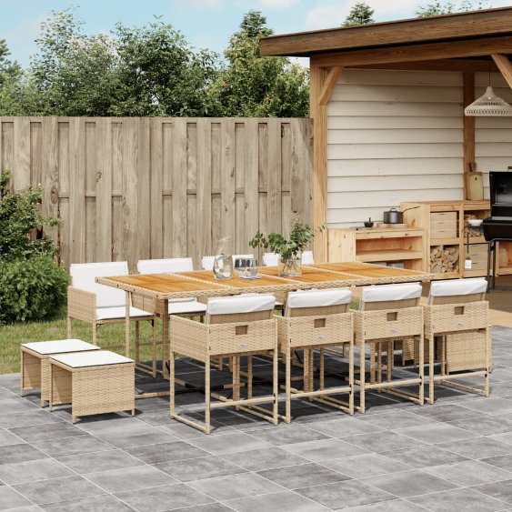 9-tlg. Garten-Essgruppe mit Kissen Schwarz Poly Rattan
