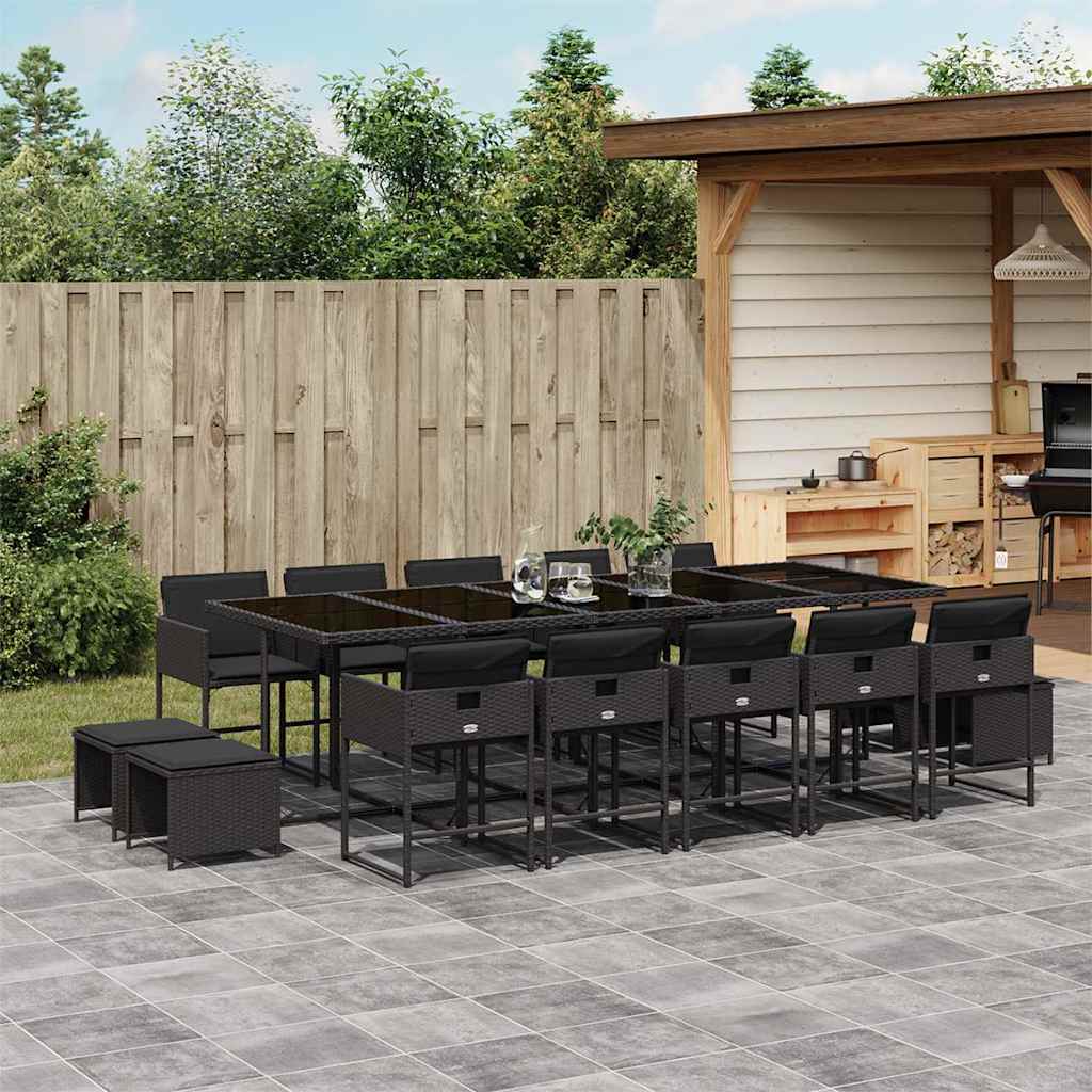 9-tlg. Garten-Essgruppe mit Kissen Schwarz Poly Rattan