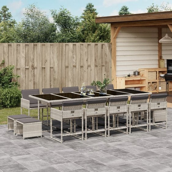 9-tlg. Garten-Essgruppe mit Kissen Schwarz Poly Rattan