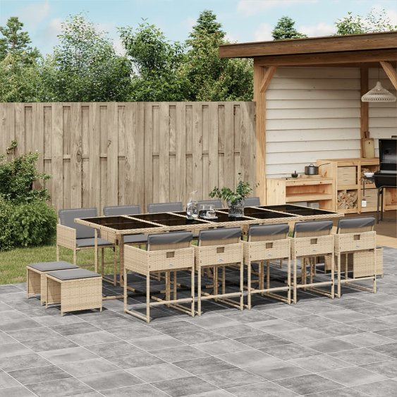 9-tlg. Garten-Essgruppe mit Kissen Schwarz Poly Rattan