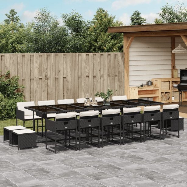 9-tlg. Garten-Essgruppe mit Kissen Schwarz Poly Rattan