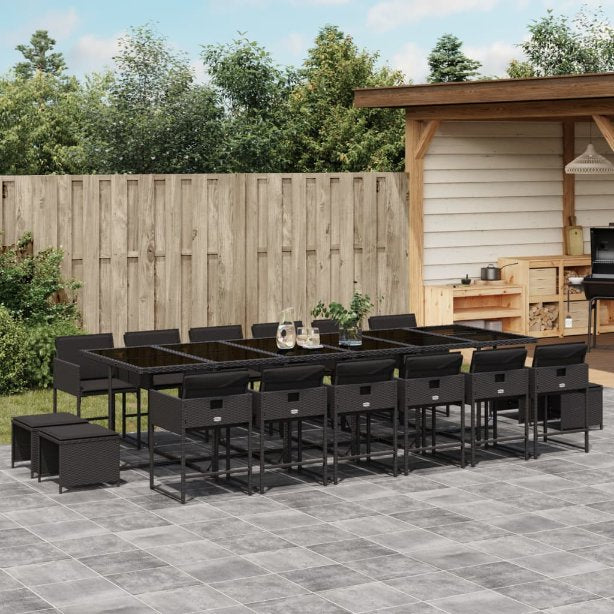 9-tlg. Garten-Essgruppe mit Kissen Schwarz Poly Rattan