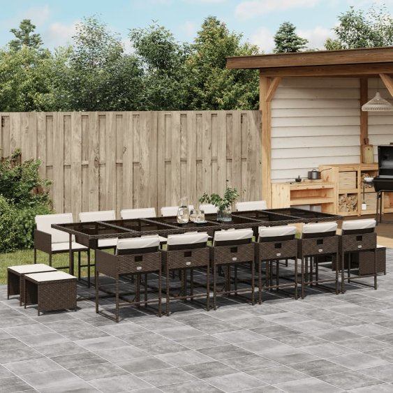 9-tlg. Garten-Essgruppe mit Kissen Schwarz Poly Rattan