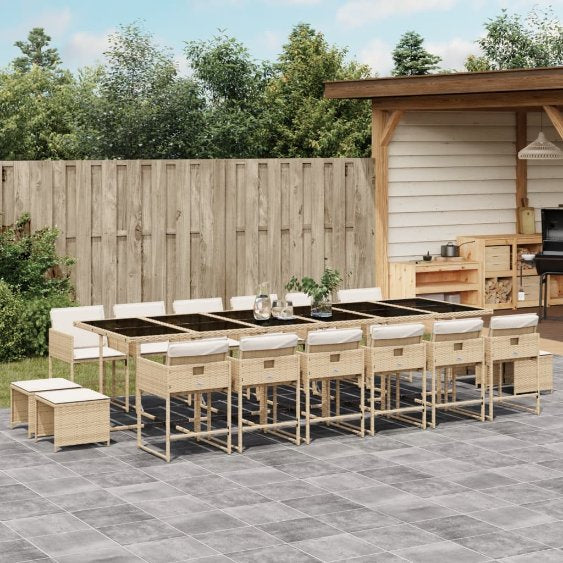 9-tlg. Garten-Essgruppe mit Kissen Schwarz Poly Rattan