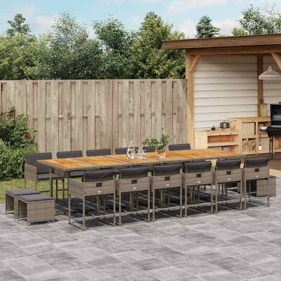 9-tlg. Garten-Essgruppe mit Kissen Schwarz Poly Rattan