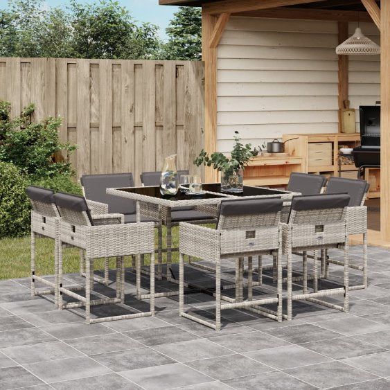 9-tlg. Garten-Essgruppe mit Kissen Schwarz Poly Rattan