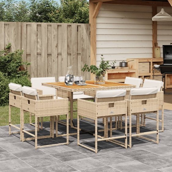 9-tlg. Garten-Essgruppe mit Kissen Schwarz Poly Rattan