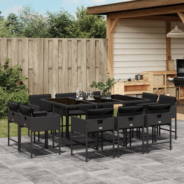 9-tlg. Garten-Essgruppe mit Kissen Schwarz Poly Rattan