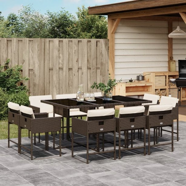 9-tlg. Garten-Essgruppe mit Kissen Schwarz Poly Rattan