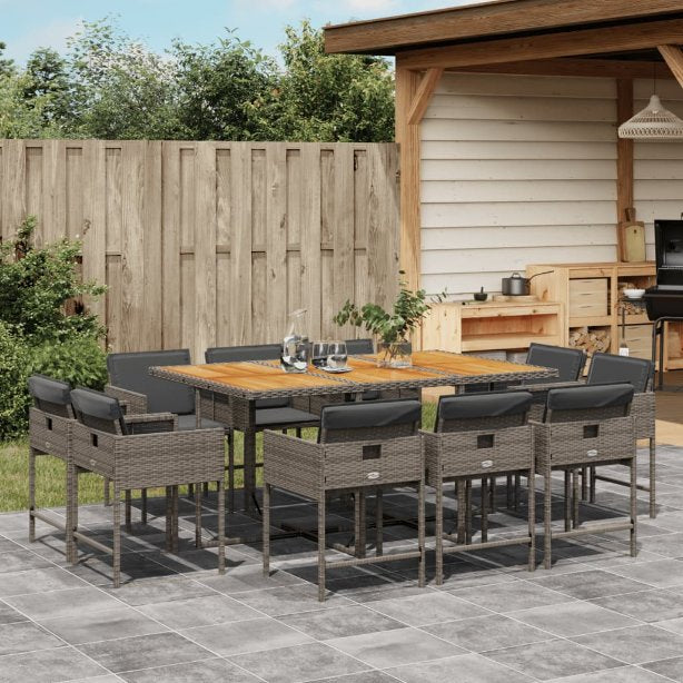9-tlg. Garten-Essgruppe mit Kissen Schwarz Poly Rattan