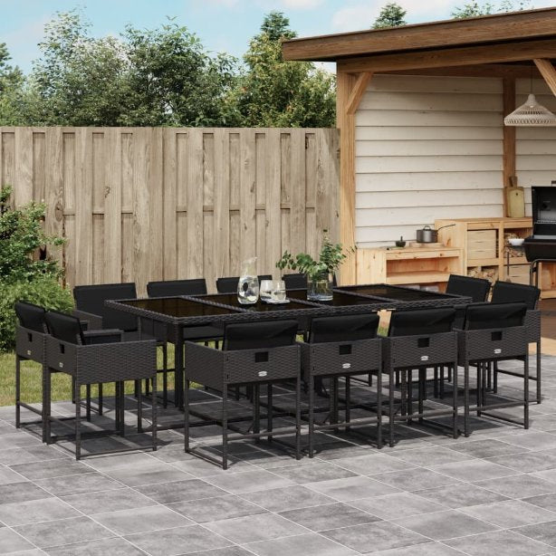 9-tlg. Garten-Essgruppe mit Kissen Schwarz Poly Rattan