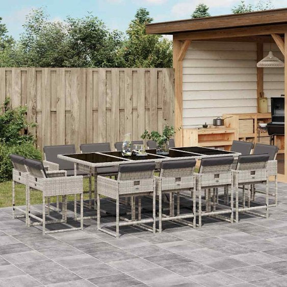 9-tlg. Garten-Essgruppe mit Kissen Schwarz Poly Rattan