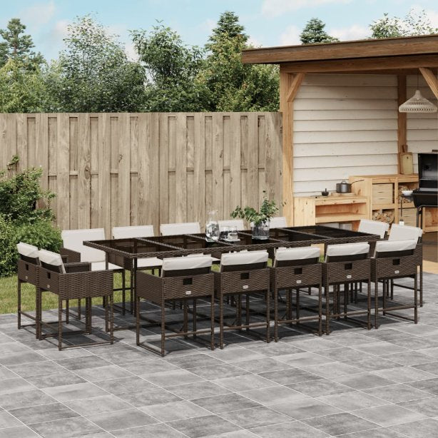 9-tlg. Garten-Essgruppe mit Kissen Schwarz Poly Rattan