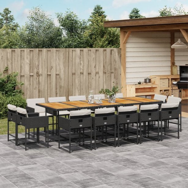 9-tlg. Garten-Essgruppe mit Kissen Schwarz Poly Rattan