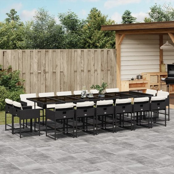 9-tlg. Garten-Essgruppe mit Kissen Schwarz Poly Rattan
