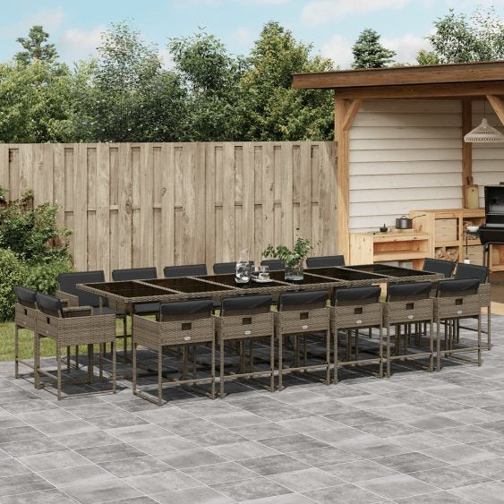 9-tlg. Garten-Essgruppe mit Kissen Schwarz Poly Rattan