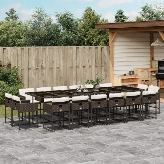 9-tlg. Garten-Essgruppe mit Kissen Schwarz Poly Rattan