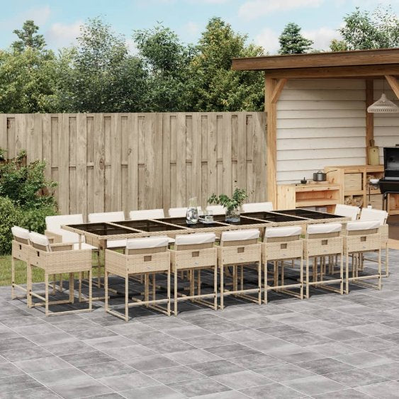 9-tlg. Garten-Essgruppe mit Kissen Schwarz Poly Rattan