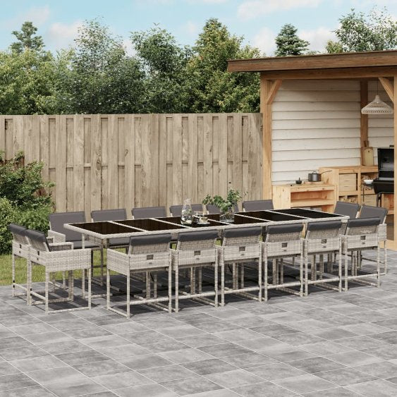 9-tlg. Garten-Essgruppe mit Kissen Schwarz Poly Rattan