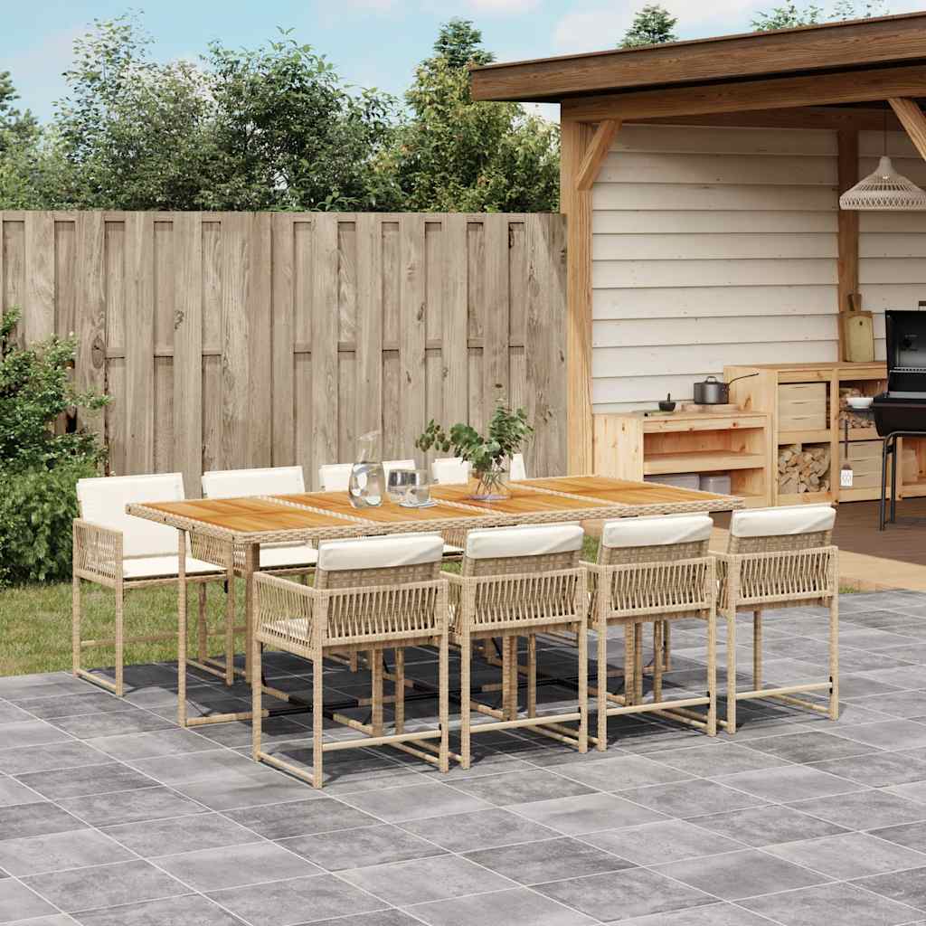 5-tlg. Garten-Essgruppe mit Kissen Schwarz Poly Rattan