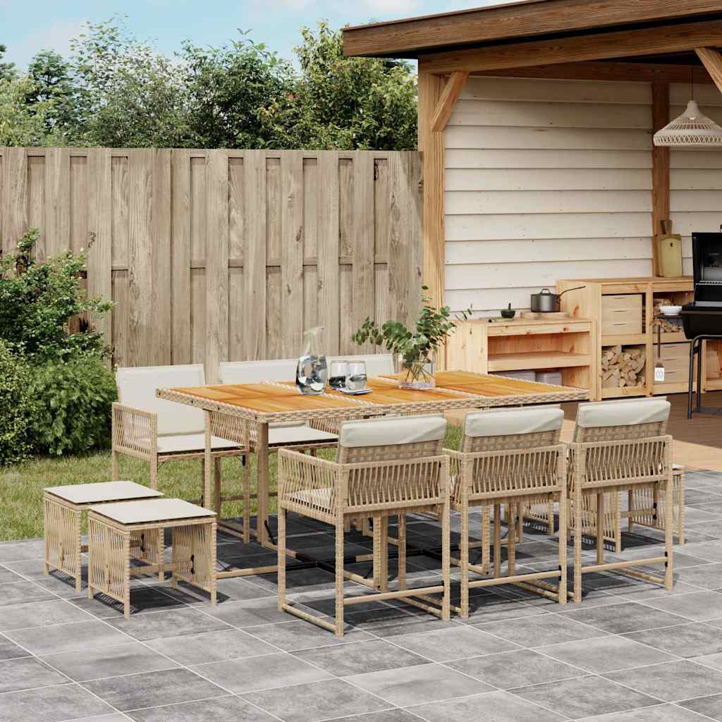 9-tlg. Garten-Essgruppe mit Kissen Schwarz Poly Rattan