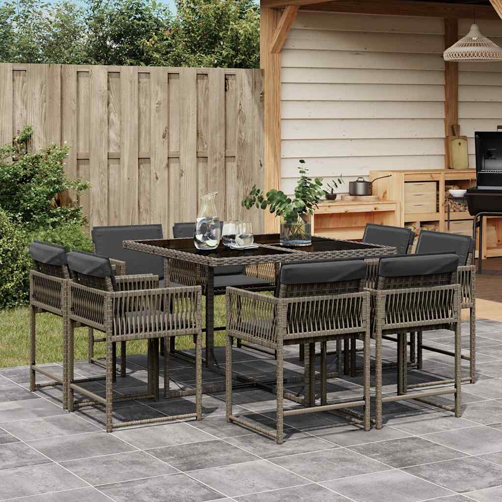 9-tlg. Garten-Essgruppe mit Kissen Schwarz Poly Rattan
