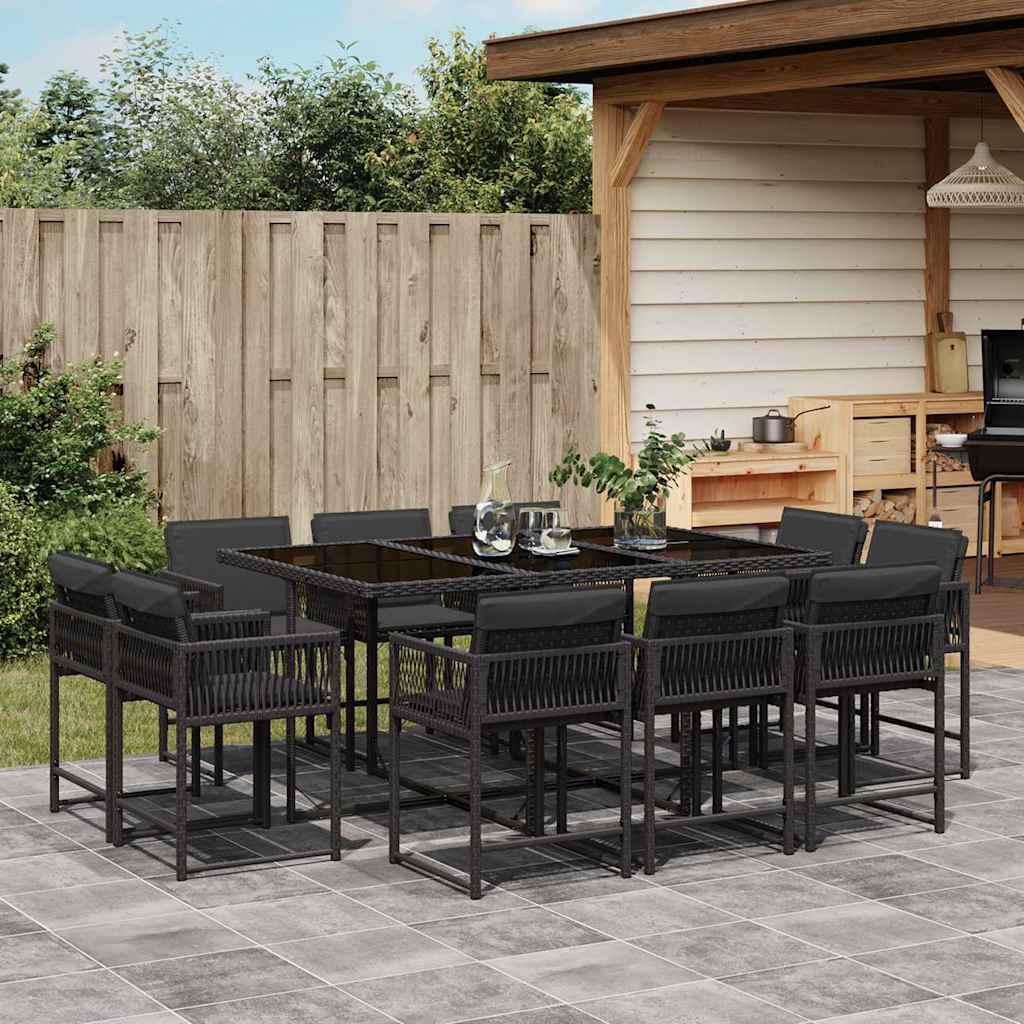 9-tlg. Garten-Essgruppe mit Kissen Schwarz Poly Rattan