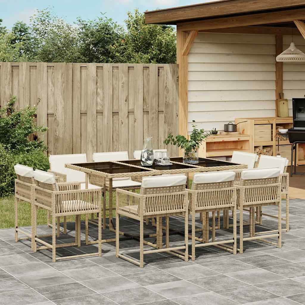 9-tlg. Garten-Essgruppe mit Kissen Schwarz Poly Rattan