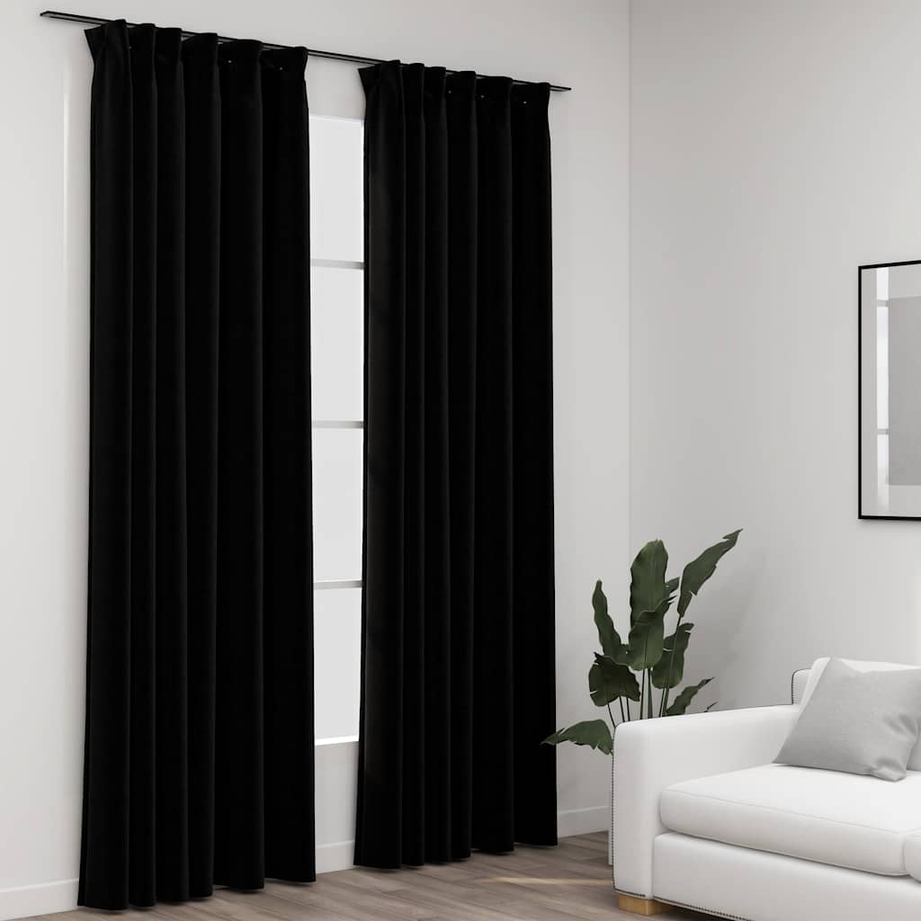 vidaXL Verdunkelungsvorhänge Haken Leinenoptik 2Stk. Schwarz 140x175cm