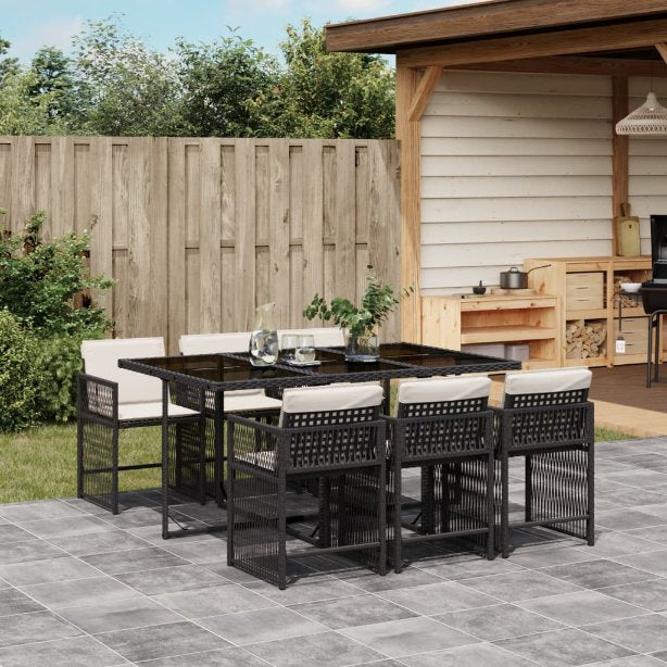 5-tlg. Garten-Essgruppe mit Kissen Schwarz Poly Rattan