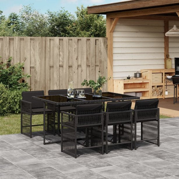 5-tlg. Garten-Essgruppe mit Kissen Schwarz Poly Rattan