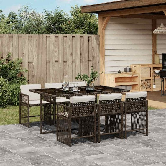 5-tlg. Garten-Essgruppe mit Kissen Schwarz Poly Rattan