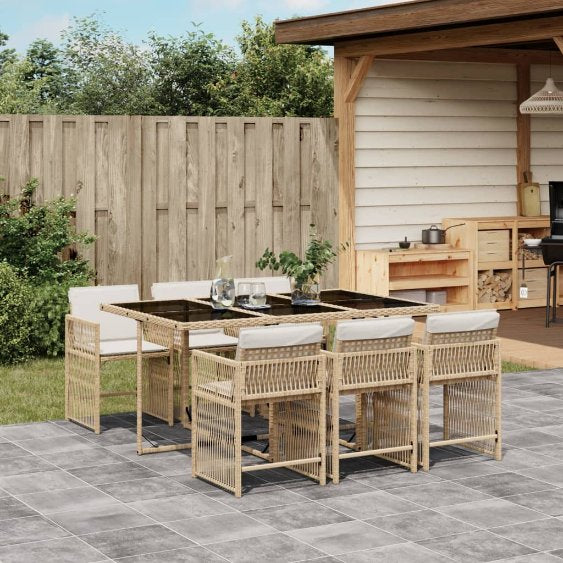 5-tlg. Garten-Essgruppe mit Kissen Schwarz Poly Rattan