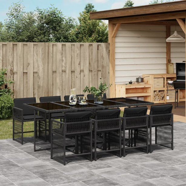 5-tlg. Garten-Essgruppe mit Kissen Schwarz Poly Rattan