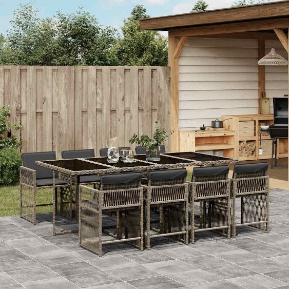 5-tlg. Garten-Essgruppe mit Kissen Schwarz Poly Rattan