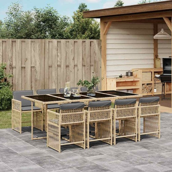 5-tlg. Garten-Essgruppe mit Kissen Schwarz Poly Rattan