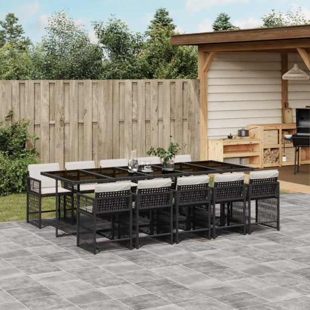 5-tlg. Garten-Essgruppe mit Kissen Schwarz Poly Rattan