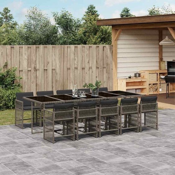 5-tlg. Garten-Essgruppe mit Kissen Schwarz Poly Rattan
