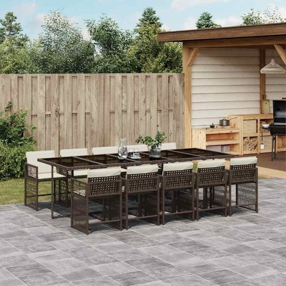 5-tlg. Garten-Essgruppe mit Kissen Schwarz Poly Rattan