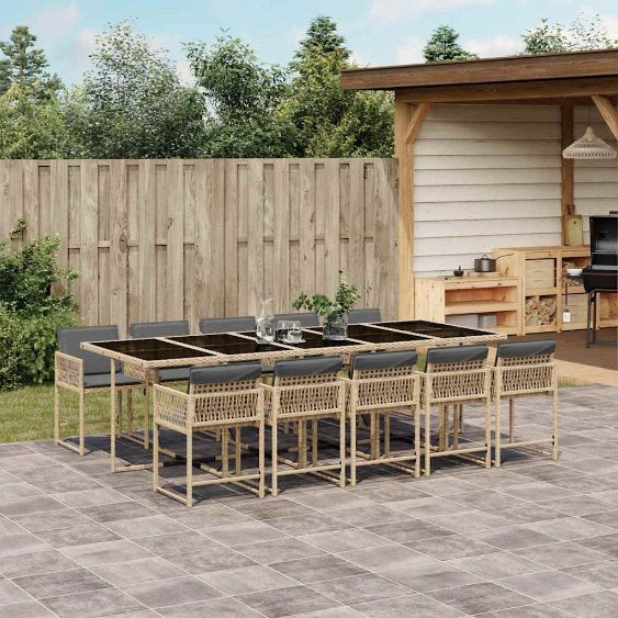 5-tlg. Garten-Essgruppe mit Kissen Schwarz Poly Rattan
